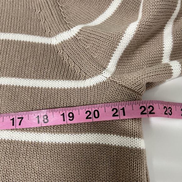 Banana Republic Cotton Silk Crew Neck Sweater Women Large Beige/White Stripe - Picture 10 of 11